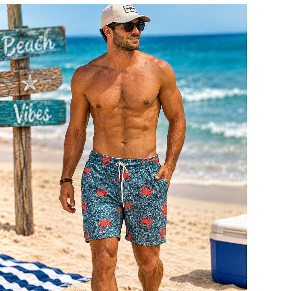 Old Navy Printed Swim Trunks Small Crabs Pattern Medium 8" Inseam NWT